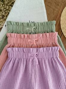 SHEIN LMoss Kids 3PCS Young Girls Shorts - Multicolor - View 3