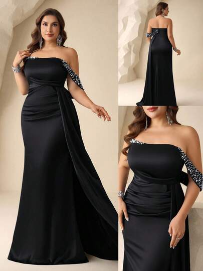 Coutiva 大码女式拼接仿珍珠装饰优雅正式晚礼服（缀饰繁复）