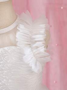 Baby Girl Elegant Textured Mesh Patchwork Ruffle Hem Princess Dress - White - View 9