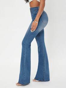 Flexra High Waist Flare Leg Jeans - Medium Wash - View 3