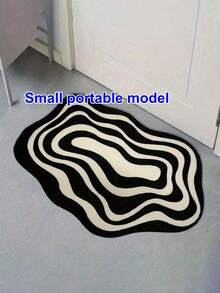 Alfombra de área mini moderna de onda abstracta en blanco y negro - Compacta y portátil, suave, lavable a mano, alfombrilla antideslizante de barro de diatomeas para decoración de sala de estar o dormitorio, minimalista mini para uso interior/exterior, alfombra de área interior versátil y pequeña alfombrilla de piso de fibra de poliéster, de vuelta al colegio - Blanco y Negro - Ver 6