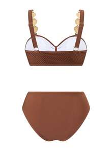 Swim Oasis 女士夏季沙滩泳衣套装，个性休闲优雅高贵淑女风，镂空特殊面料，适合沙滩、泳池、休闲派对度假，春夏皆宜 - 棕色 - 查看 4