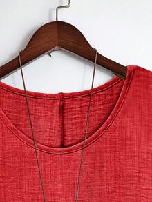 EMERY ROSE Plus Size Casual Solid Color Top And Pants 2 Pieces Set - Red - View 3