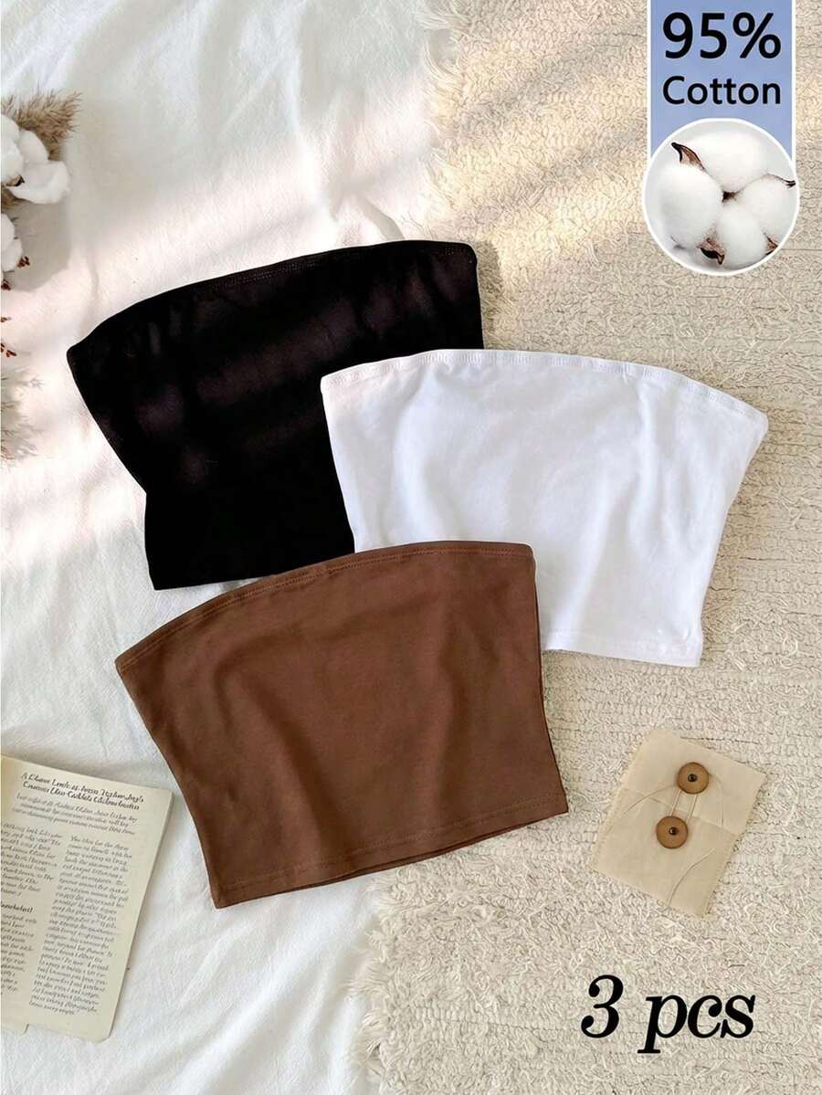 Tseoso 3件套女士休闲抹胸紧身上衣，适合夏季穿着 - 彩色 - 查看 1