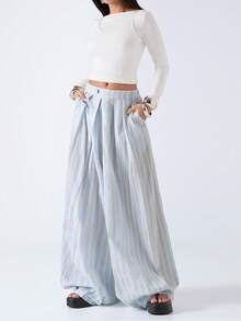 LYSMO 女士休闲通勤条纹阔腿裤 - 彩色 - 查看 6