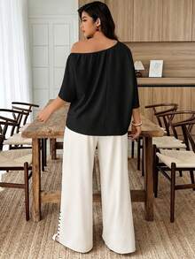Weeklong Bộ áo và quần short in họa tiết bất đối xứng vai dành cho nữ cỡ lớn, thích hợp cho mùa xuân/hè. - Nhiều màu - Xem 2