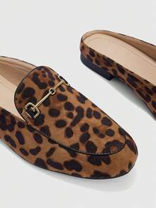CUCCOO BIZCHIC Women Shoes Leopard Print Brown Suede Metal Decorative Round Toe Flat Bottom Daily Versatile Commuter Closed Toe - Leopard Brown - View 2