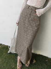 DAZY Falda vaquera casual de cintura regular, suelta y recta con estampado para uso diario - Marrón - Ver 4