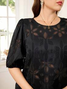 Reflora Áo kiểu dáng mùa hè thoải mái, màu trơn, khoét eo, thời trang, cỡ lớn dành cho nữ. - màu đen - Xem 7