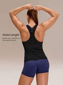 GLOWMODE Ultrafine Soft Seamless Glow The Distance Waist-Length Racerback Tank Top Medium Impact Training Running Workout Gym Wear - Black - View 2