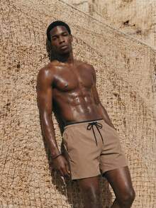 ZELFYO 男士二合一束腰泳裤，牛奶丝衬里，夏威夷风情 - 卡其色 - 查看 6