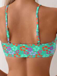SHEIN Swim 女士泳衣套装，印花坦克背心式泳衣，无钢圈 - 薄荷綠 - 查看 5