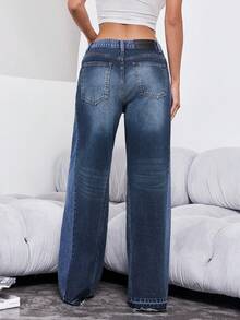 Denimoi Wide Leg Paneled Denim Jeans Multi Wash Jeans Fashionable Streetwear Statement Jeans - Medium Wash - View 4