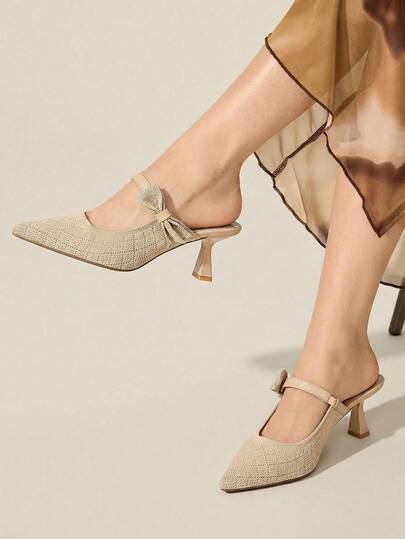 CUCCOO BASICS Women's New Stylish French Minimalist Fashion High Heel Shoes, Pointed Toe Butterfly Decor Slip-On Pumps, Comfortable Breathable Fabric, Versatile For Work, Daily, Party, Elegant