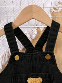 SHEIN Young Boy Cartoon Pattern Casual Versatile Daily Wear Denim Bib Shorts - Black - View 4