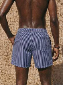 ZELFYO 男士夏季度假条纹斜插口袋抽绳腰沙滩短裤 - 彩色 - 查看 2