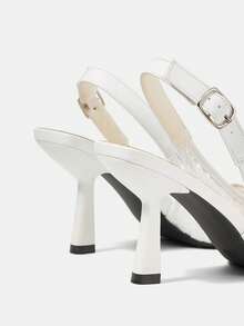 CUCCOO HITCHD 尖头蕾丝网眼白色婚鞋，优雅透气女士高跟露跟浅口鞋 - 白色 - 查看 13