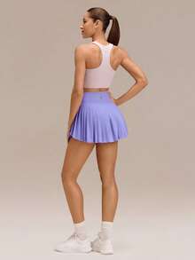 GLOWMODE Váy tennis xếp ly Ace Flex kiểm soát vòng bụng với quần short tích hợp và túi bên hông, thích hợp cho tennis, golf và mặc hàng ngày. - Sương mù hoa oải hương - Xem 9