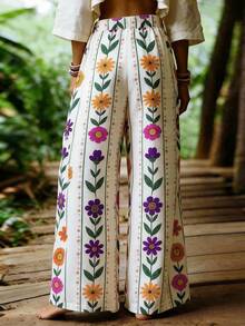 Balvessa 女士度假休闲印花阔腿裤 - 白色 - 查看 2