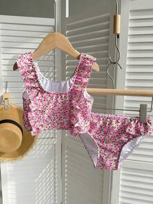 Dazy Kids Bộ đồ bơi tankini viền bèo họa tiết hoa dành cho bé gái (cỡ nhỏ). - Hồng - Xem 1