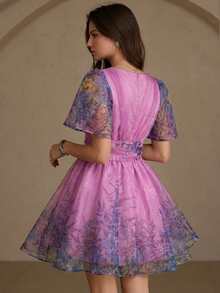 Aveloria Rosie Đầm ngắn tay cổ chữ V, thắt eo, chất liệu organza, kiểu dáng ngọt ngào, thích hợp cho kỳ nghỉ. Hàng mới về. - Nhiều màu - Xem 2