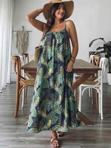 SHEIN VCAY 大码女式印花休闲派对吊带裙 - 彩色 - 查看 3