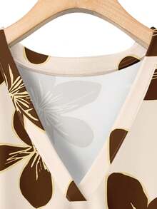 EMERY ROSE Minimalist Color Block Floral Print Casual Loose T-Shirt, Suitable For Summer - Multicolor - View 3