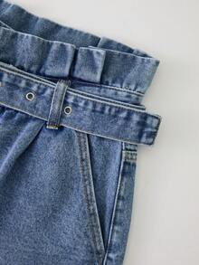 GlowEve 女士休闲百搭日常牛仔短裤，带口袋 - 藍色 - 查看 4