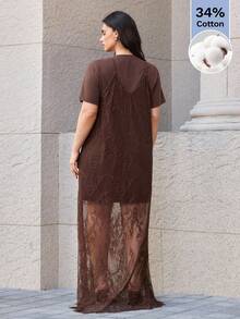 Maija 2026早春新款棕色性感蕾丝吊带连衣裙，可拆卸设计，百搭造型，适合日常、现代优雅、都市浪漫、精致简约、Y2K、乡村音乐节、复古、韩式、机场旅行、街头、教堂、婚礼宾客、生日、商务休闲、约会、派对、外出、机场穿搭 - 棕色 - 查看 3