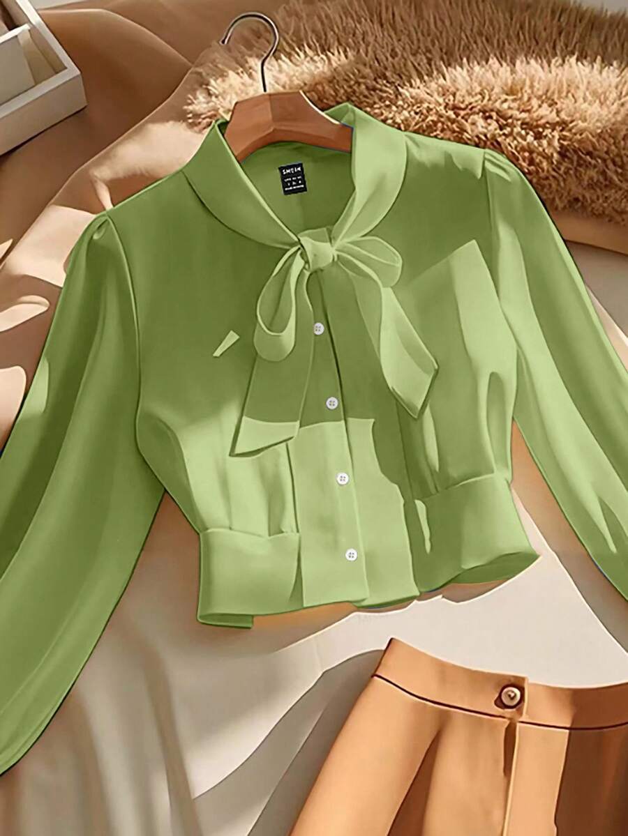 GlowEve Camisas elegantes y de oficina para otoño para damas - Verde - Ver 1