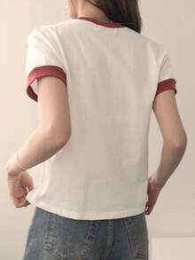 DAZY Áo thun ngắn tay in hình hoạt hình phong cách thường ngày dành cho nữ, thích hợp cho mùa hè. - trắng - Xem 6