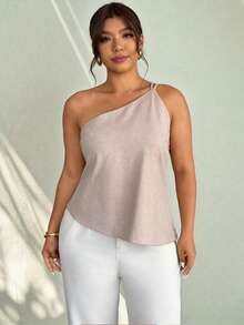 Firerie New Arrival Spring/Summer Elegant Apricot Linen Asymmetric Hem Backless Waist Pleated Casual Blouse One Shoulder Top Asymmetrical Top One Sleeve Top One Shoulder Tops Women Spring/Summer Elegant Vacation Top For Women Wedding Guest Top For Women Graduation Top For Women Festival Outfits For Women - Apricot - View 8