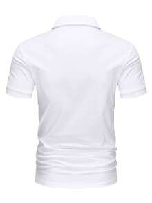 Manfinity Mode 男士休闲百搭通勤短袖Polo衫 - 白色 - 查看 2