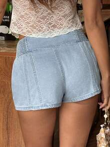Sunnyshic 女士休闲水洗牛仔短裤，夏季 - 藍色 - 查看 2