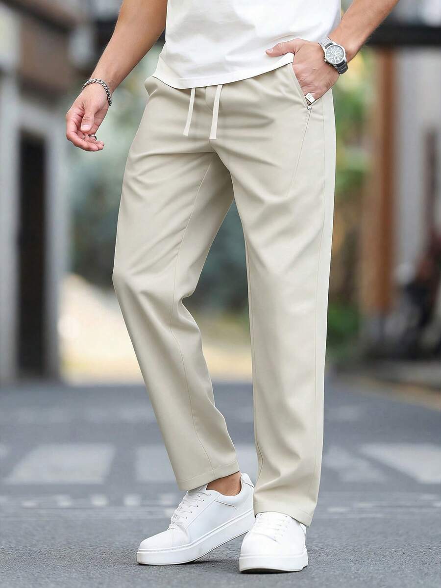 Manfinity Homme 男士纯色休闲裤 - 米色 - 查看 1