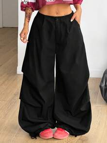 Coolane 女士休闲黑色梭织阔腿裤 - 黑色 - 查看 3