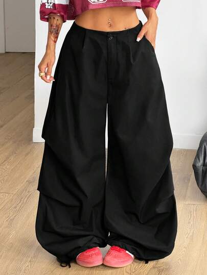 Coolane Women's Casual Black Woven Wide Leg Pants