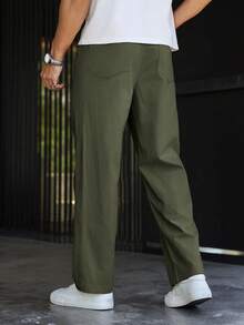 Manfinity Homme Men's Solid Color Straight Leg Loose Casual Pants - Army Green - View 2
