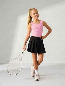 少女後扭轉空心U領休閒運動背心 - 西瓜粉 - 查看 5