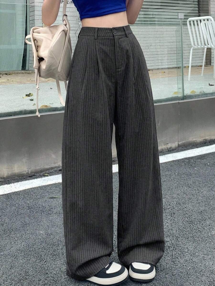 DAZY 女士条纹褶皱休闲哈伦裤 - 淺灰色 - 查看 1