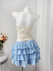 Sweetra Conjunto de 2 piezas de talla grande con camiseta de tirantes a cuadros y minifalda informal - Multicolor - Ver 2