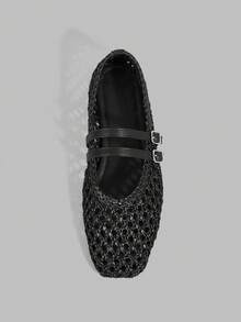 Mnmlis Women's New Fashion Breathable Hollow Mesh Flat Shoes - Black - View 5