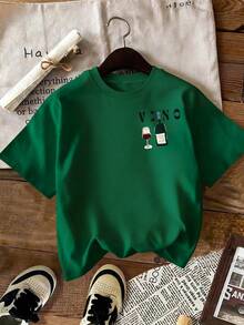 DrmWander 女士T恤，休闲街头风印花短袖T恤，可爱夏季上衣 - 綠色 - 查看 2