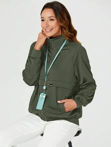 TaskEZ Raglan Sleeve Casual Scrub Uniform Jacket - Army Green - View 5