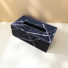 1个黑色大理石纹PU皮革纸巾盒套，白色缝线，适用于汽车/家居浴室装饰，秋季装饰，返校季装饰 - 黑與白 - 查看 5