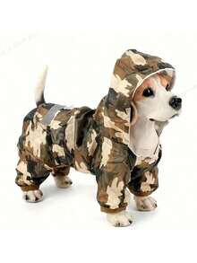 1件迷彩宠物狗雨衣，狗狗雨衣，涤纶材质，防水带帽，带反光条，四脚设计，带牵引绳孔，适合小型、中型和大型犬 - 彩色 - 查看 3