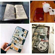 1 pieza Cuaderno de encuadernación creativa con marcador de metal, incluye papel kraft + papel cuadriculado + bolsa de almacenamiento de PVC, adecuado para diarios, diario de viaje vintage portátil, papelería estudiantil - Multicolor - Ver 5