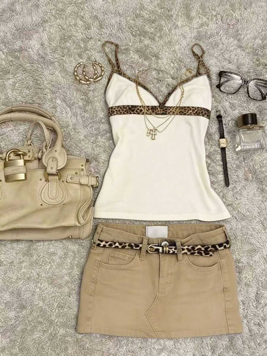 Glimmora 女士修身拼接吊带背心 - 白色 - 查看 1