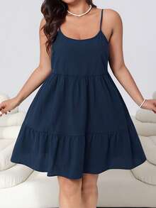 Solflare Gaun Tanpa Lengan Wanita Ukuran Besar Warna Biru Tua, Musim Semi/Panas - Navy Blue - View 2
