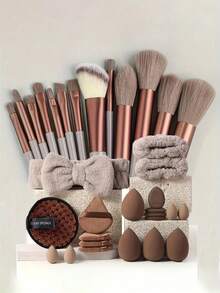 13件套化妆刷套装，刷毛柔软，包含眼影刷、散粉刷、粉底刷、腮红刷和修容刷，适合初学者使用。 - 彩色 - 查看 4